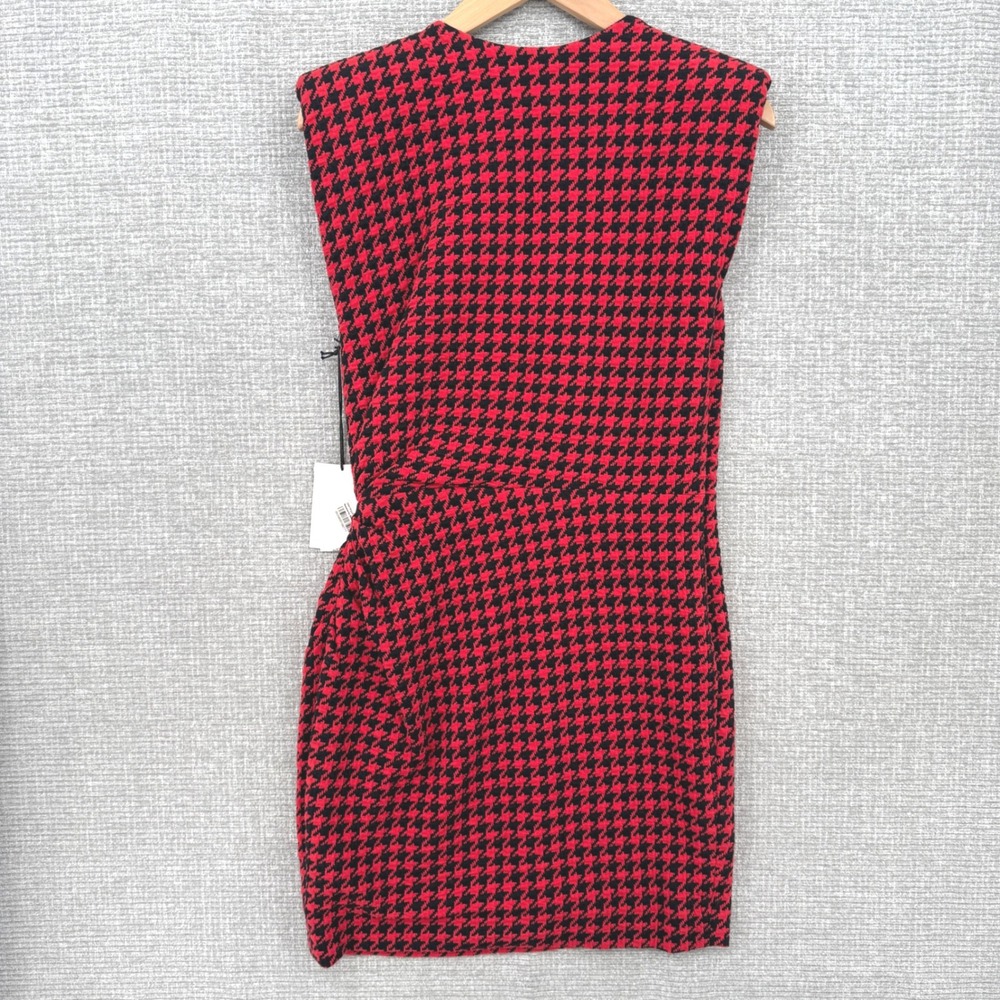 Lini Red Houndstooth Surplice Sleeveless‎ Sheath Dress Sz M Party Mini Cocktail - Picture 3 of 14